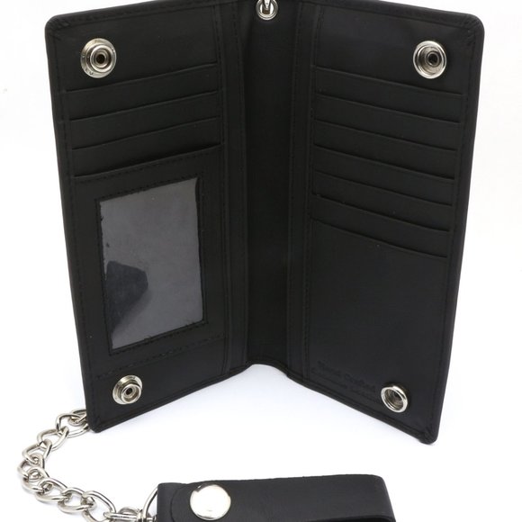 Bifold Black Checkbook Wallet with Chain - Picture 2 of 7
